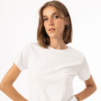 %100 Pamuk Bisiklet Yaka Kadın Basic T-Shirt - Beyaz