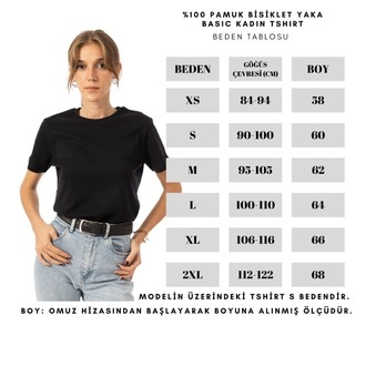 %100 Pamuk Bisiklet Yaka Kadın Basic T-Shirt -Siyah