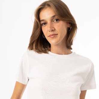 %100 Pamuk Bisiklet Yaka Kadın Basic T-Shirt - Beyaz