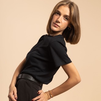 %100 Pamuk Bisiklet Yaka Kadın Basic T-Shirt -Siyah