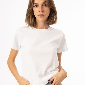 %100 Pamuk Bisiklet Yaka Kadın Basic T-Shirt - Beyaz