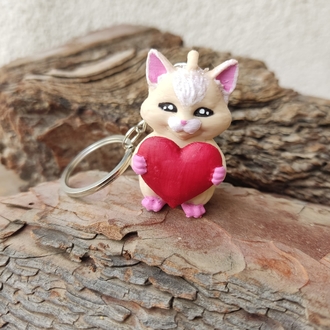 3D El Boyama Sevgi Elçisi Kedi Anahtarlık - Hediyelik Figüratif Obje,

