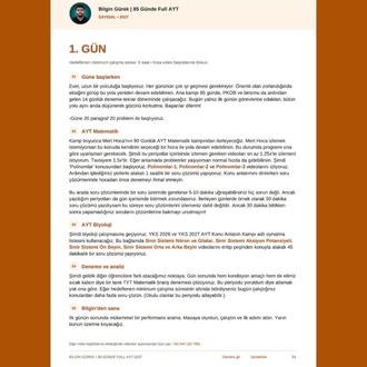 2026 BİLGİN GÜREK DERECE YAPTIRTACAK 85 GÜN AYT SAYISAL PROGRAM DİJİTAL KİTAP 