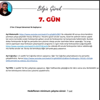 BİLGİN GÜREK DERECE YAPTIRTACAK 85 GÜN AYT EA PROGRAM + REHBERLİK / DİJİTAL KİTAP