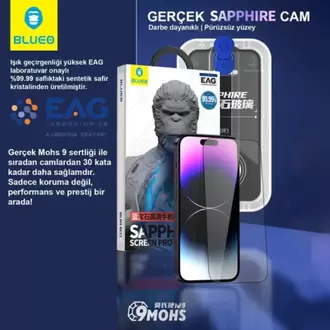 Blueo Sapphire 16 Pro Max Uygulama Aparatlı 9 MOhs %99.99 Orijinal Safir Ekran Koruyucu