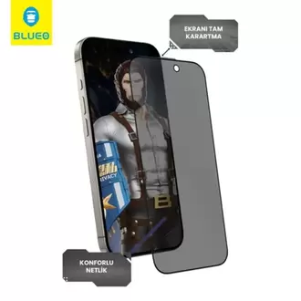 Blueo Anti-Peep Privacy iPhone 16Plus/15Plus Uyumlu Göz Yormayan Uygulama Aparatlı Hayalet Cam