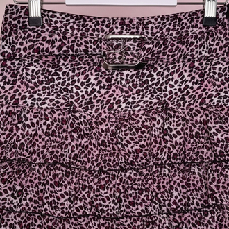 Kemerli Pembe leopar midi etek