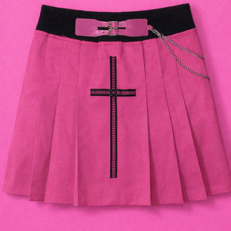Haçlı y2k pembe kot mini etek