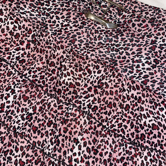 Kemerli Pembe leopar midi etek