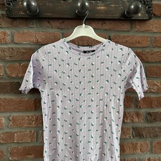Lila minik çiçekli vintage bluz