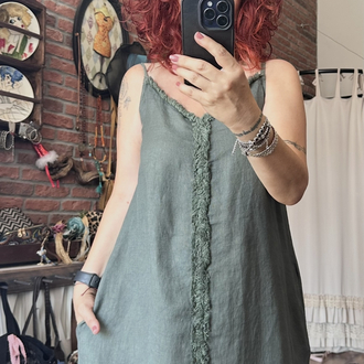 İtalyan keten elbise (yeşil)