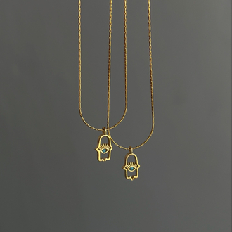 Mavi Boncuklu Hamsa Kolye / Gold