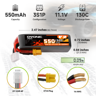  Ovonic 130C 550mAh 3S LiPo Battery 11.1V with XT30 Plug