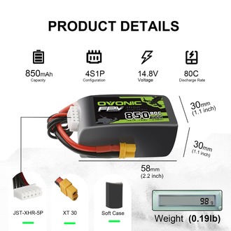 Ovonic 4S Lipo Battery 850mah 4S1P 80C