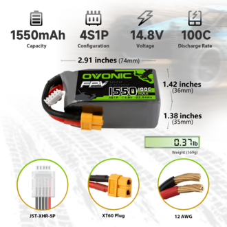 Ovonic 4S Lipo Battery 1550mah 4S1P 100C