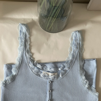 Dantel Detaylı Fitilli Atlet - Bebe Mavi