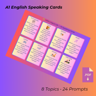 A1 seviye ingilizce speaking kartları/ 24 konuşma kartı (dijital pdf)