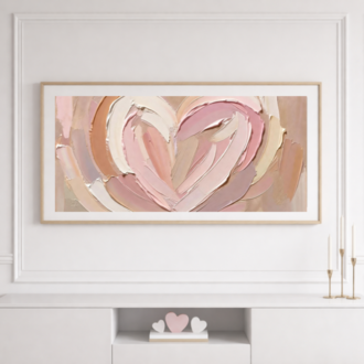 Abstract Pink Heart Oil Painting – Samsung Frame TV Art Neutral Decor Digital