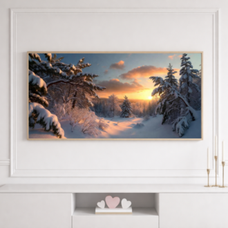 Frame TV Art Winter Landscape | Snowy Pine Forest at Sunset | 4K Digital Download