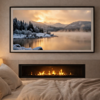 Snow Scene Frame TV Art – Winter Lake Sunset Digital Download Samsung TV