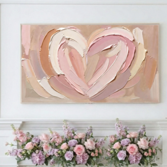 Abstract Pink Heart Oil Painting – Samsung Frame TV Art Neutral Decor Digital