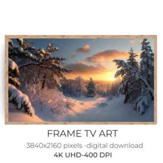 Frame TV Art Winter Landscape | Snowy Pine Forest at Sunset | 4K Digital Download