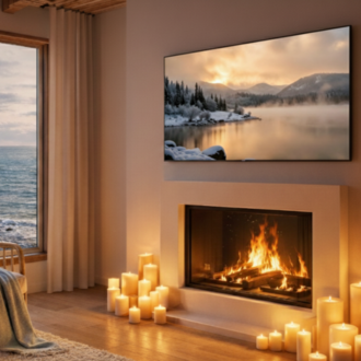 Snow Scene Frame TV Art – Winter Lake Sunset Digital Download Samsung TV