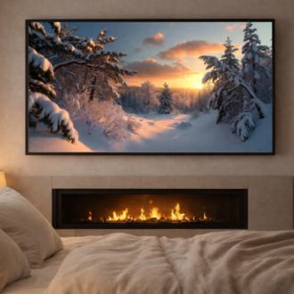 Frame TV Art Winter Landscape | Snowy Pine Forest at Sunset | 4K Digital Download
