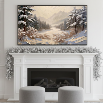 Winter Landscape Frame TV Art - Minimalist Oil Painting Digital Download