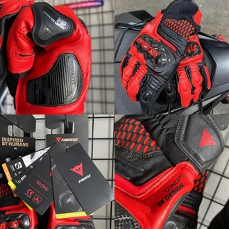Dainese Carbon 3 Shorts Kırmızı Deri Eldiven 
