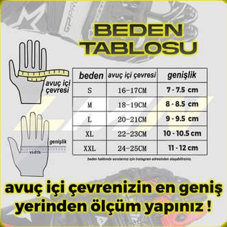 ELDİVEN BEDENİ ÖLÇÜM TABLOSU 