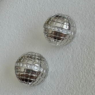 Mer Gümüş Disco Ball Küpe 
