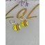 Sarı Neon Çizgili Kalp Küpe