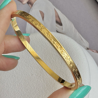 Gold Çelik Yıldız Desen Kelepçe Bileklik 