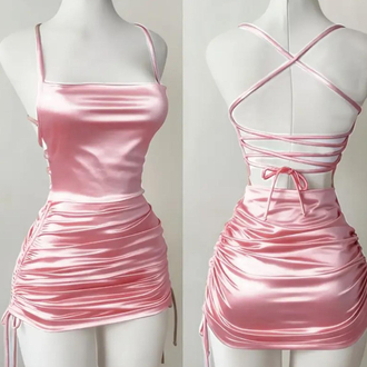 Coquette Sleeve Askılı Pembe Elbise
