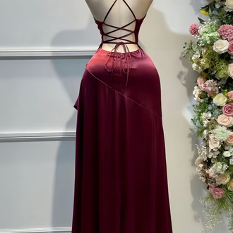 Elegant Saten For Daily Elbise- Bordo