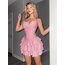 Parlak Simli Pembe Fırfırlı Sexy Elbise