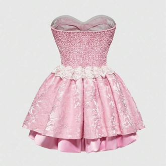 Women's Retro Romantic Palace Jacquard Contrast Color Splicing Pearl Chain Decor Mini Tube Dress