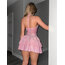 Parlak Simli Pembe Fırfırlı Sexy Elbise