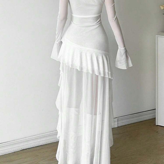 Coquette Sleeve Asimetrik Beyaz Elbise
