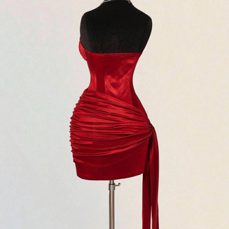 Elegant Korseli Saten İnfamous Elbise - Kırmızı