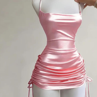 Coquette Sleeve Askılı Pembe Elbise