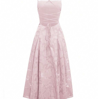 Elegant Lace Up Waist Backless Uzun Elbise - Pembe