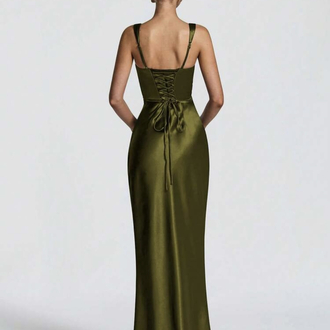 Elegant Vücudu Saran Fıstık Yeşili Elbise