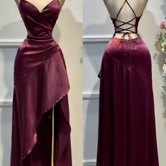 Elegant Saten For Daily Elbise- Bordo