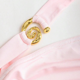 Spiral Detaylı Pembe Rengi Mini Elbise