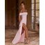 Elegant Strapless Yırtmaçlı Uzun Elbise - Pembe 