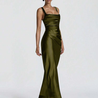 Elegant Vücudu Saran Fıstık Yeşili Elbise