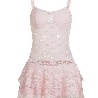 Coquette Sleeve Askılı Pembe Elbise