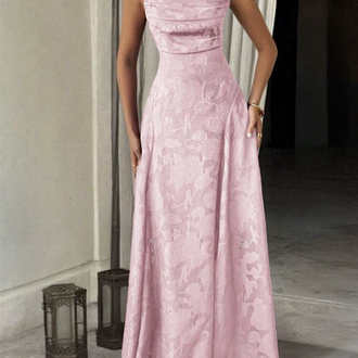 Elegant Lace Up Waist Backless Uzun Elbise - Pembe
